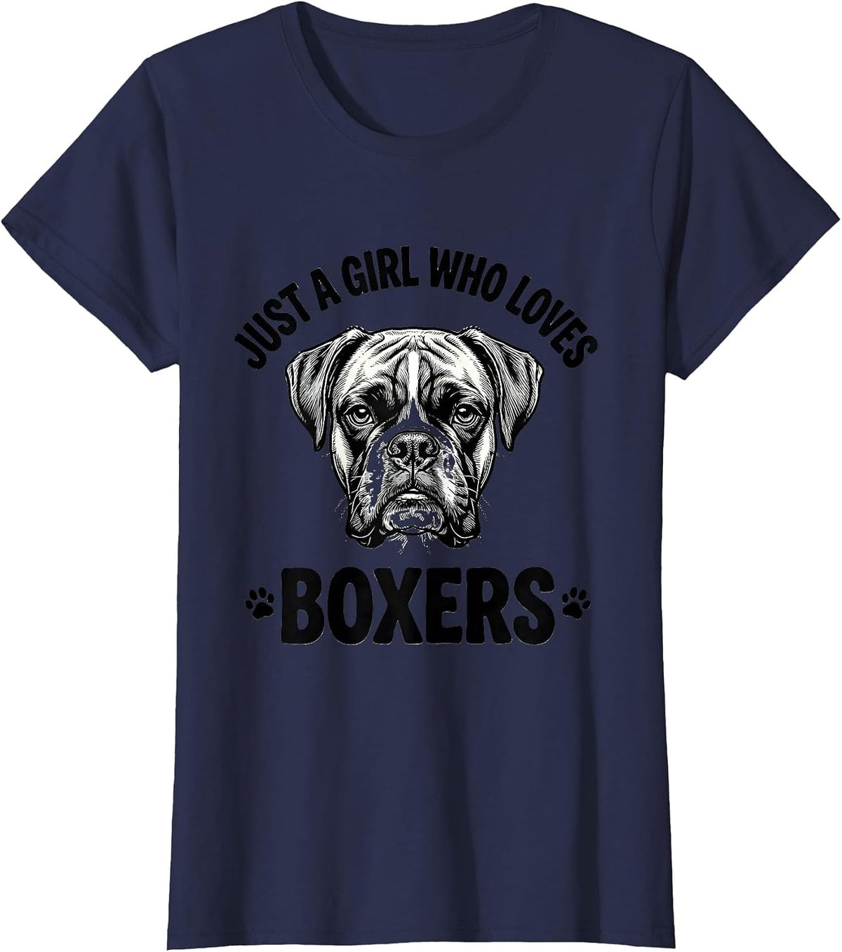 Women's Just A Girl Who Loves Boxers Funny Dog Lover Humor T-Shirt - Navy Blue