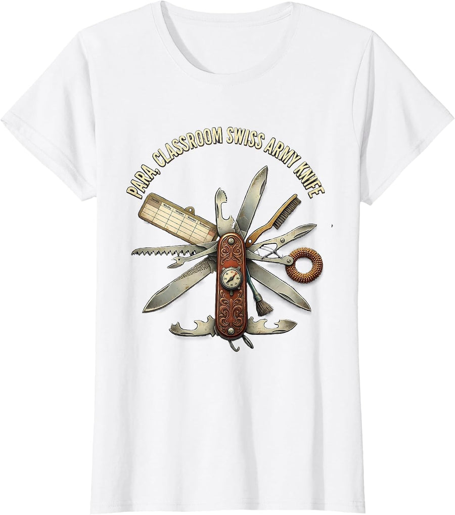 Women's Para Classroom Swiss Army Knife Vintage Paraprofessional T-Shirt - White