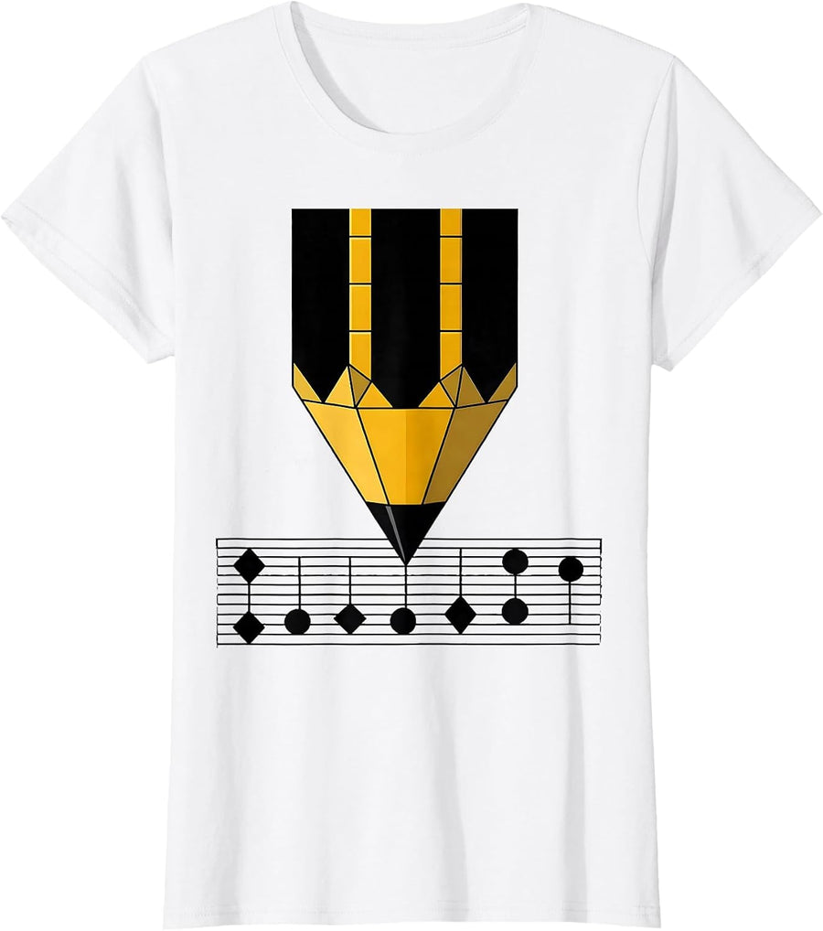 Women's Music Teacher Pencil Writing Notes on Staff Paper T-Shirt - White