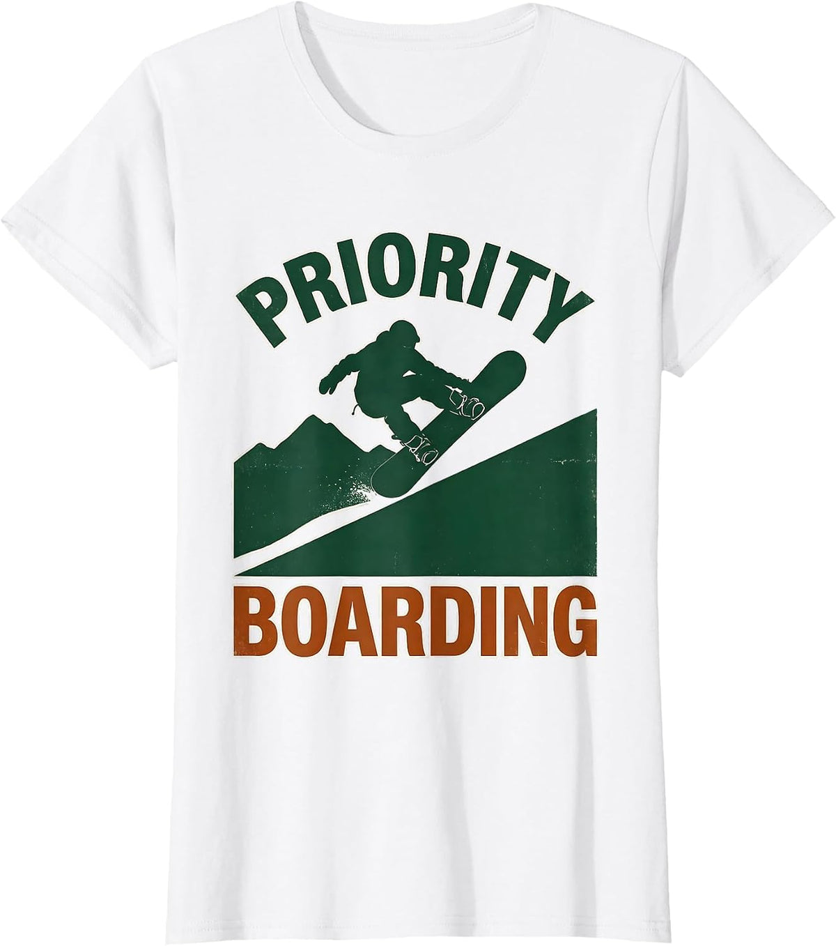 Priority Boarding Vintage Snowboarder Ski Dad Deadpan Humor T-Shirt - White