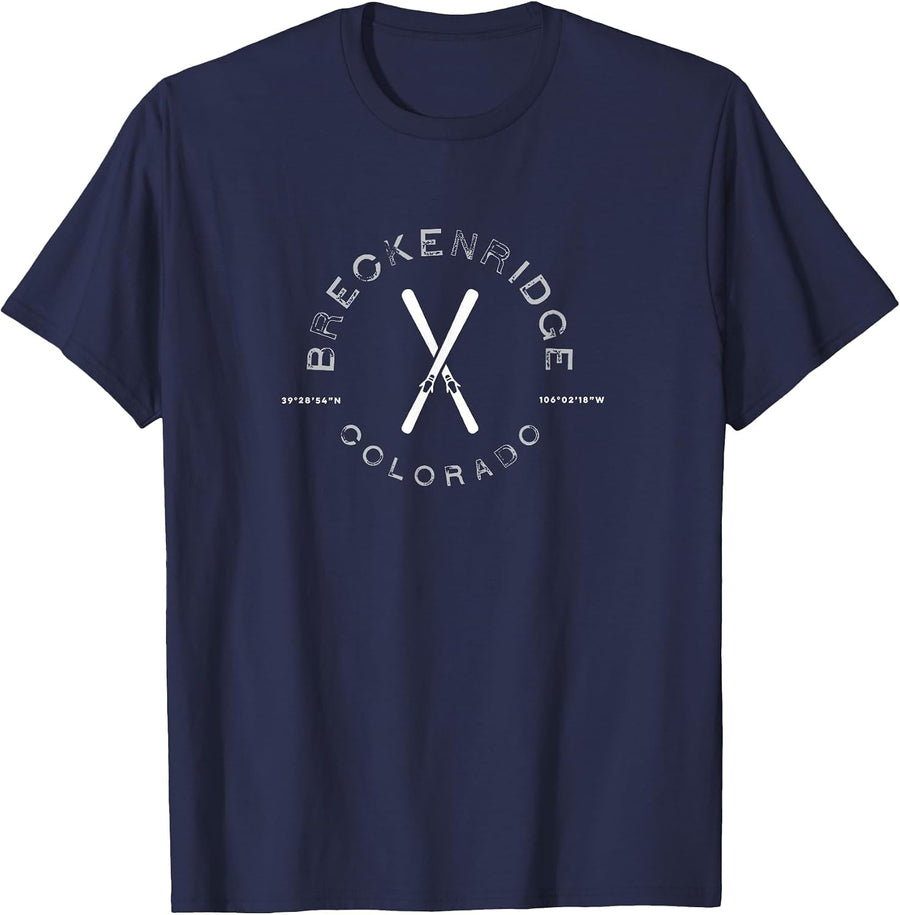 Breckenridge Colorado Vintage Retro Graphic Ski T-Shirt - Navy Blue