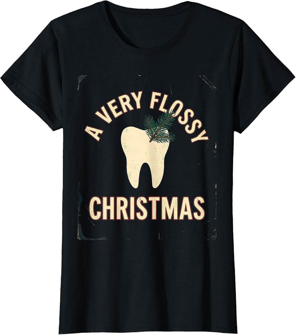 Women's A Very Flossy Christmas Vintage Dental Holiday Humor Dentist T-Shirt - Black