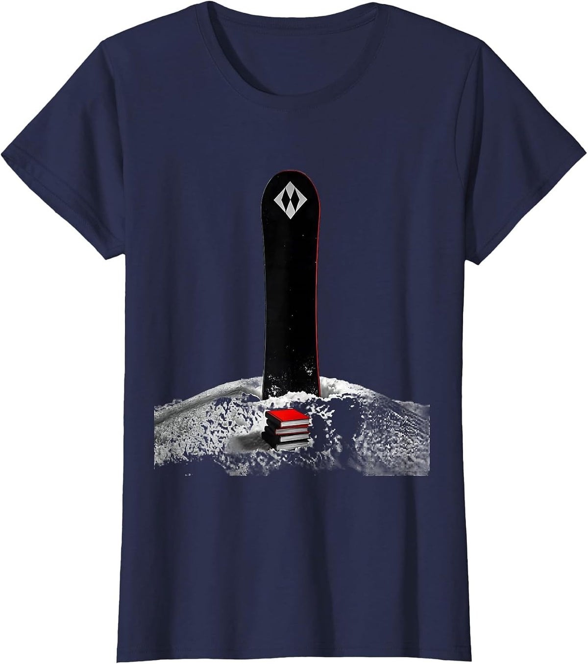 Women's Snowboard Monument Minimalist Winter Sports Humor T-Shirt - Navy Blue