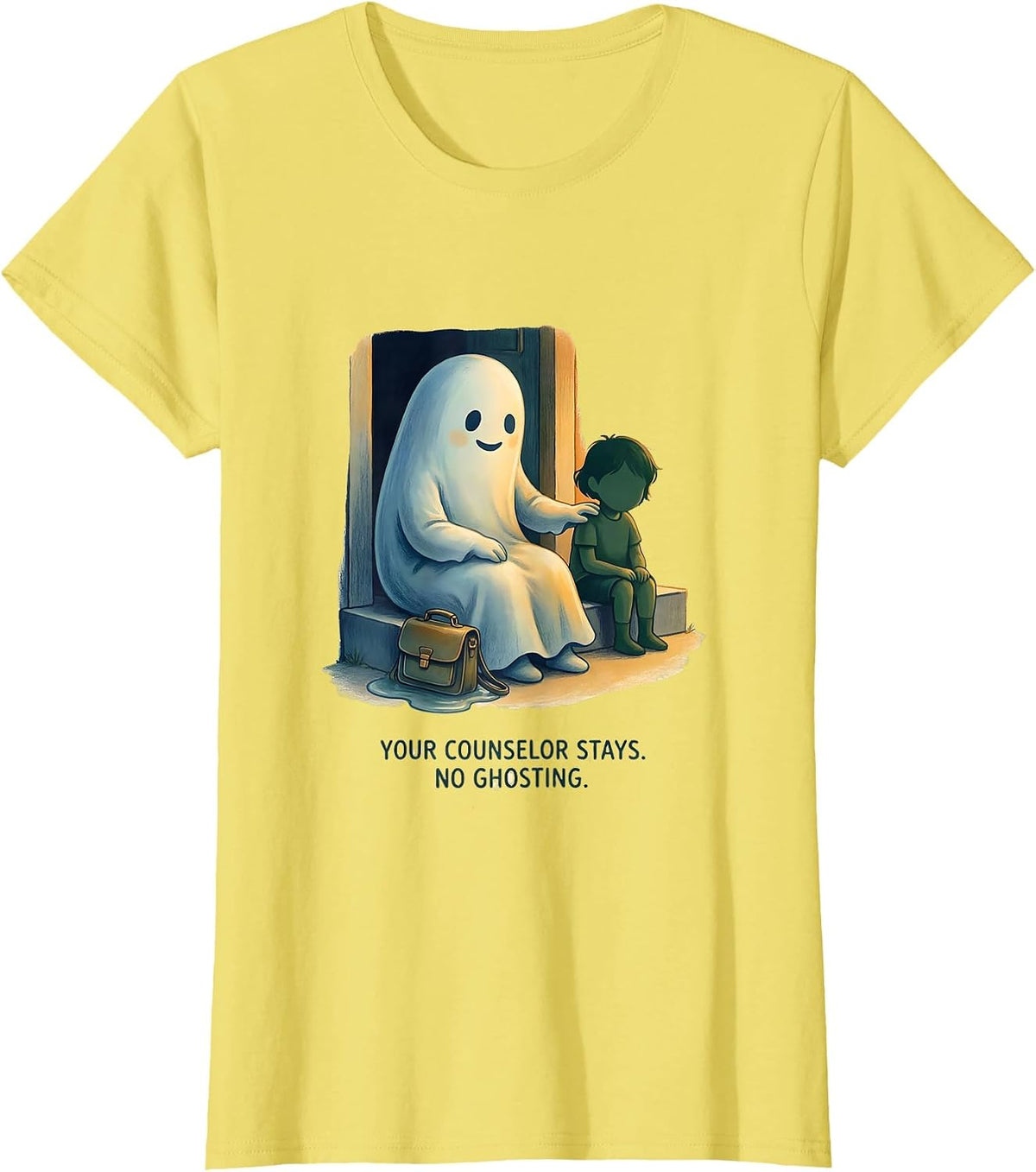 Your Counselor Stays No Ghosting Funny Halloween Mental T-Shirt - Lemon Yellow