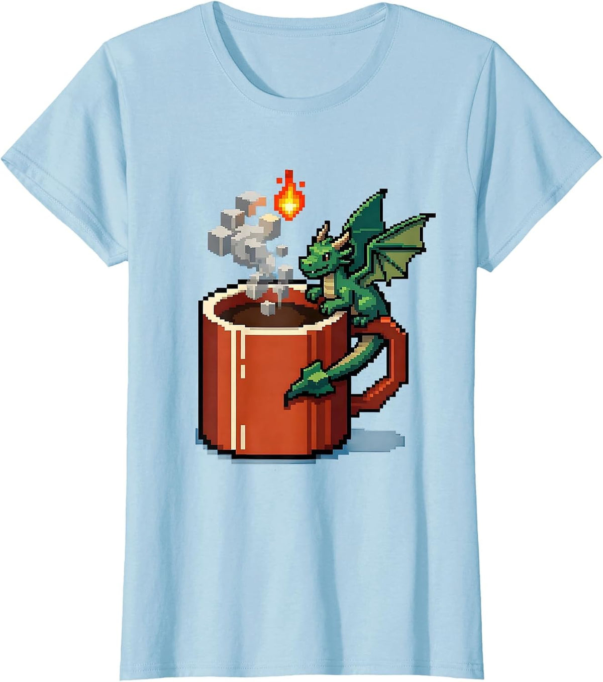 Pixel-Art Dragon Mug Fantasy Gamer Whimsical Pride T-Shirt - Baby Blue