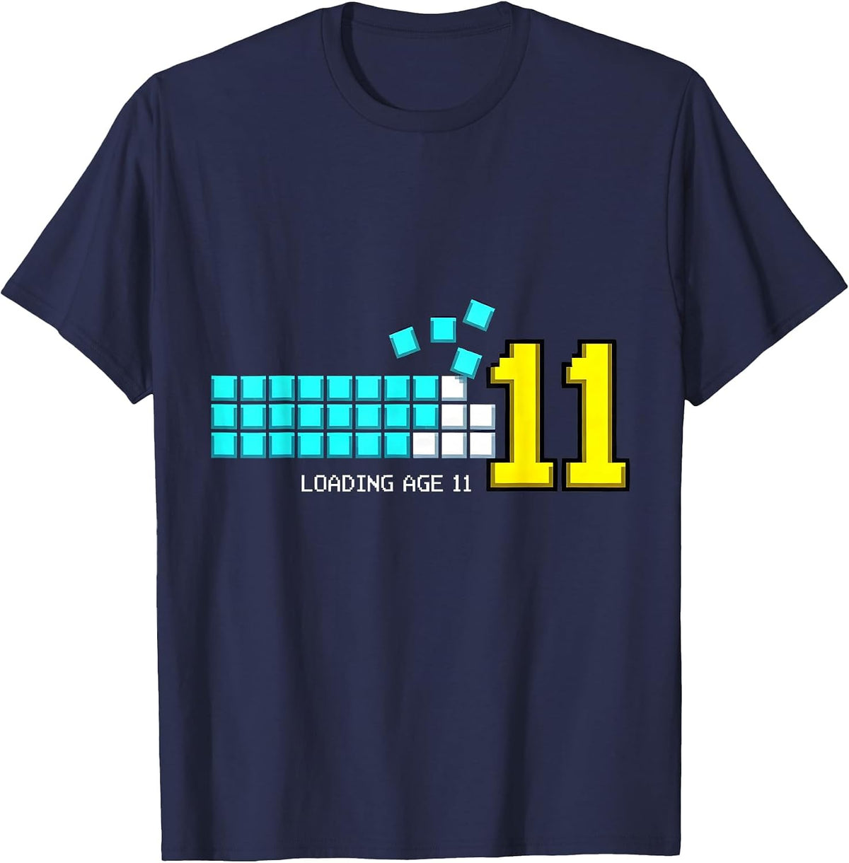 LOADING AGE 11 Pixel Art Gamer Birthday Level-Up T-Shirt - Navy Blue