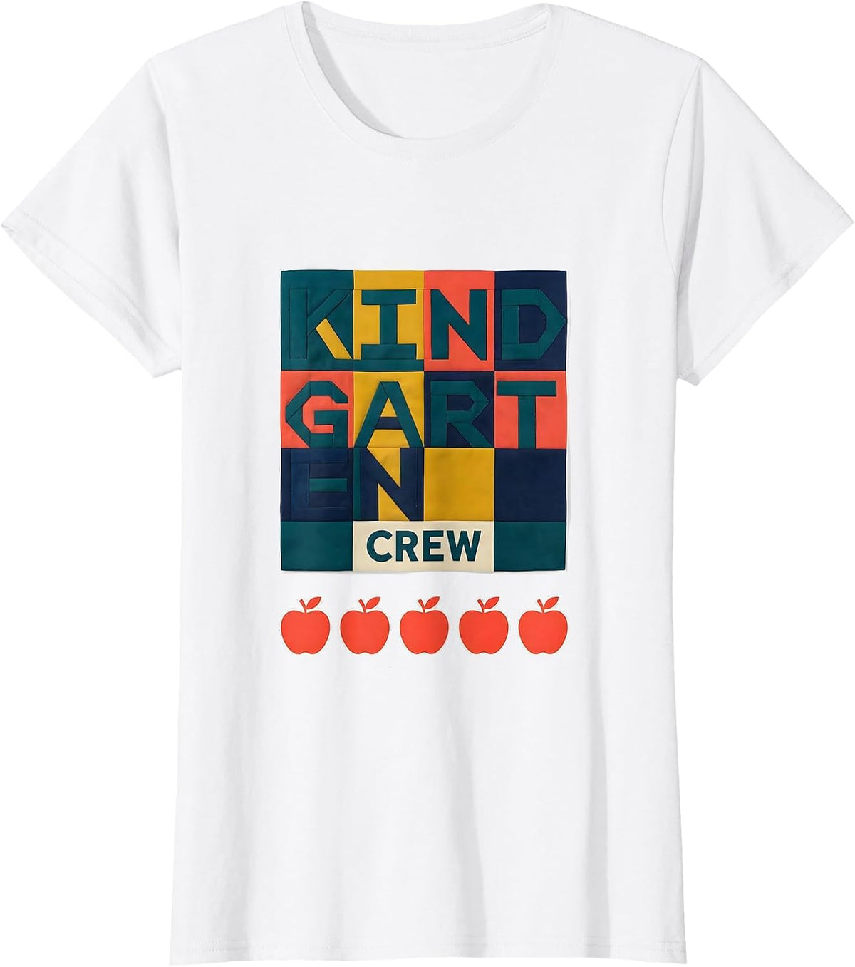 Kindergarten Crew Quilt Patchwork Teacher Student Back T-Shirt - White