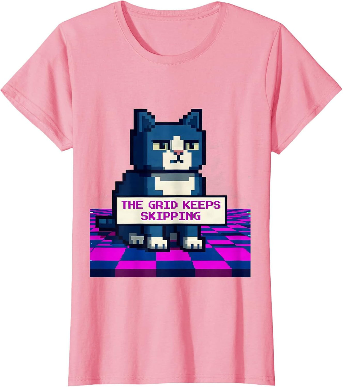 Women's The Grid Keeps Skipping Pixel Art Weirdcore Kidcore T-Shirt - Pink
