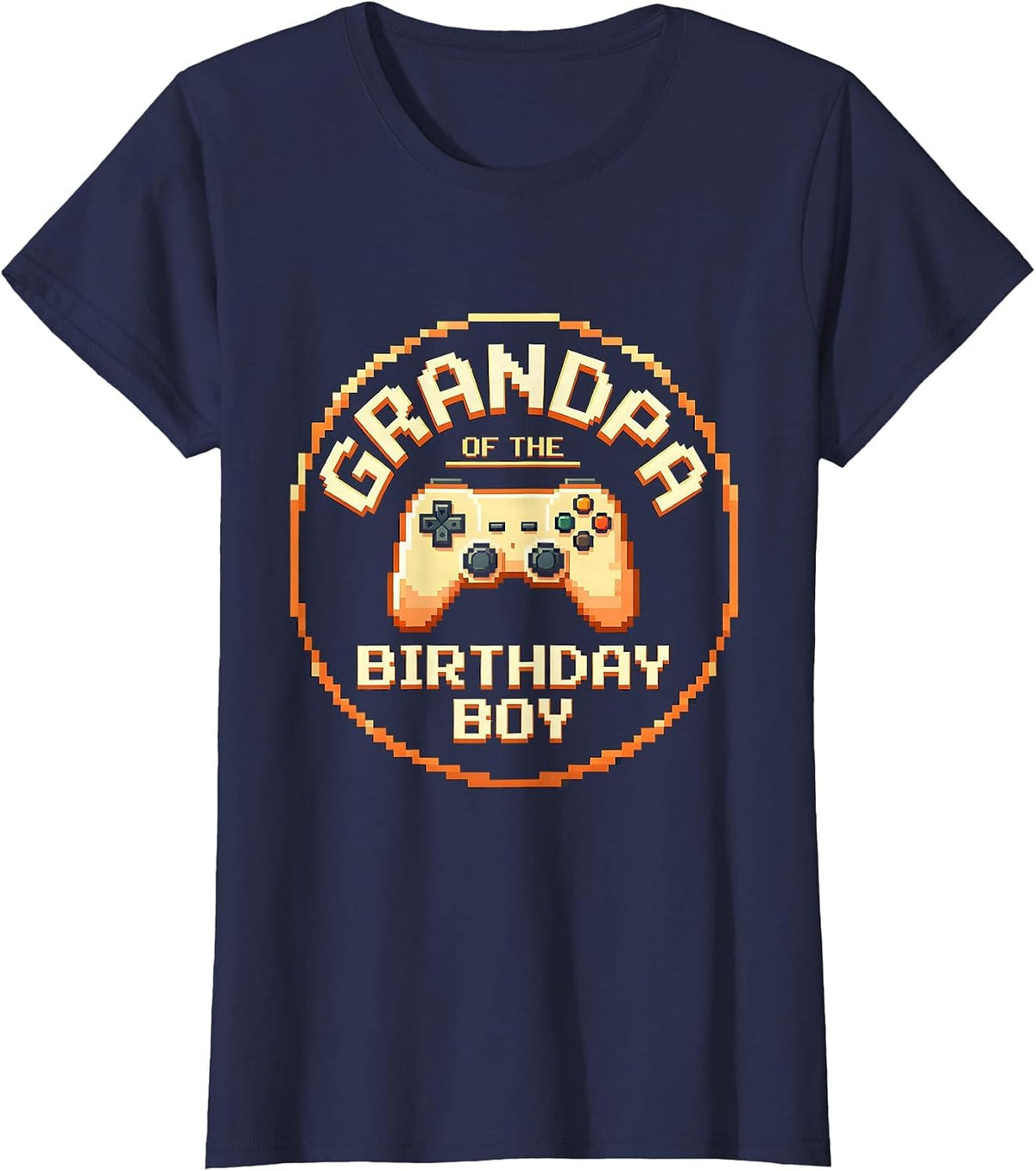 Women's Grandpa of the Birthday Boy Pixel Art Gamer Family Matching T-Shirt - Navy Blue