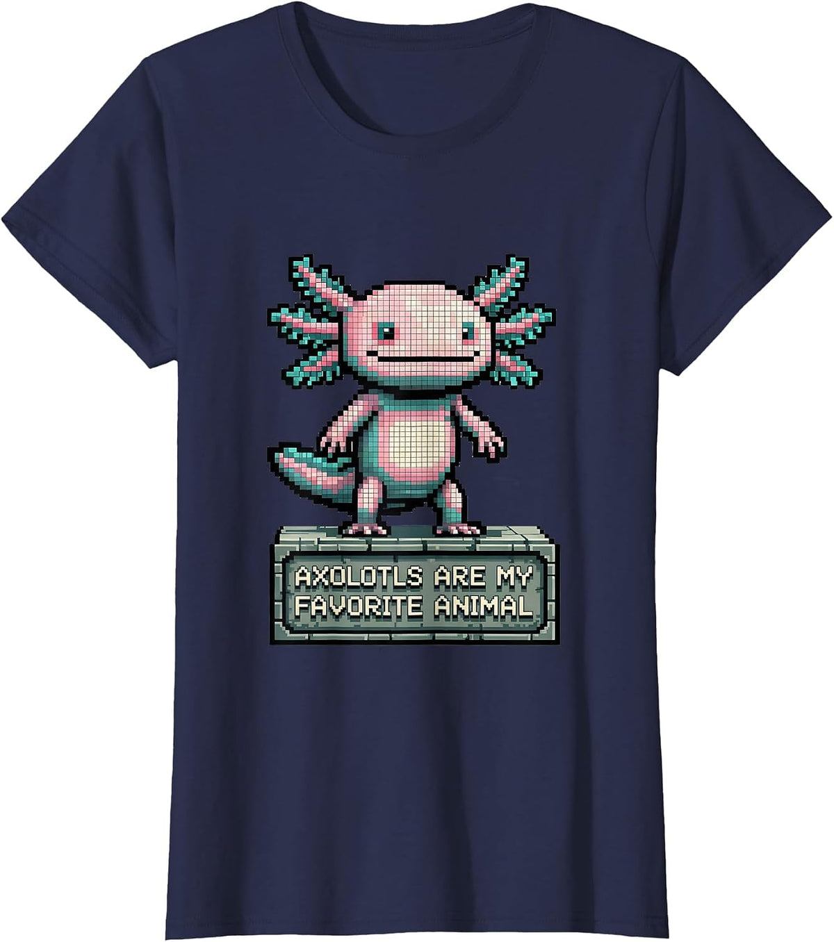 Women's Axolotls Are My Favorite Animal Funny Kawaii Pixel Art T-Shirt - Navy Blue
