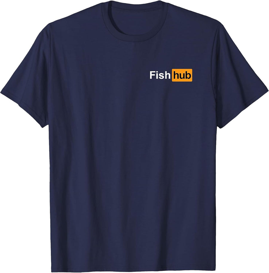 Fish Hub Fishing Tee Ocean Lake Fisherman Tee Shirt T-Shirt - Navy Blue