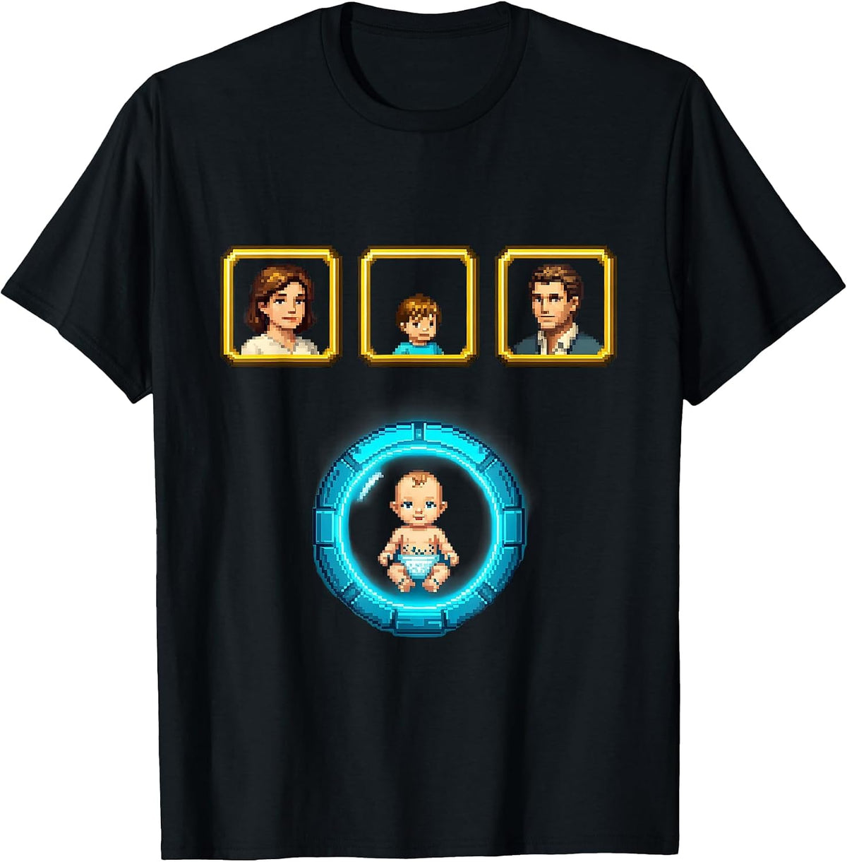 Men's Pixel Party Roster Gamer Dad Pregnancy Announcement T-Shirt - Black