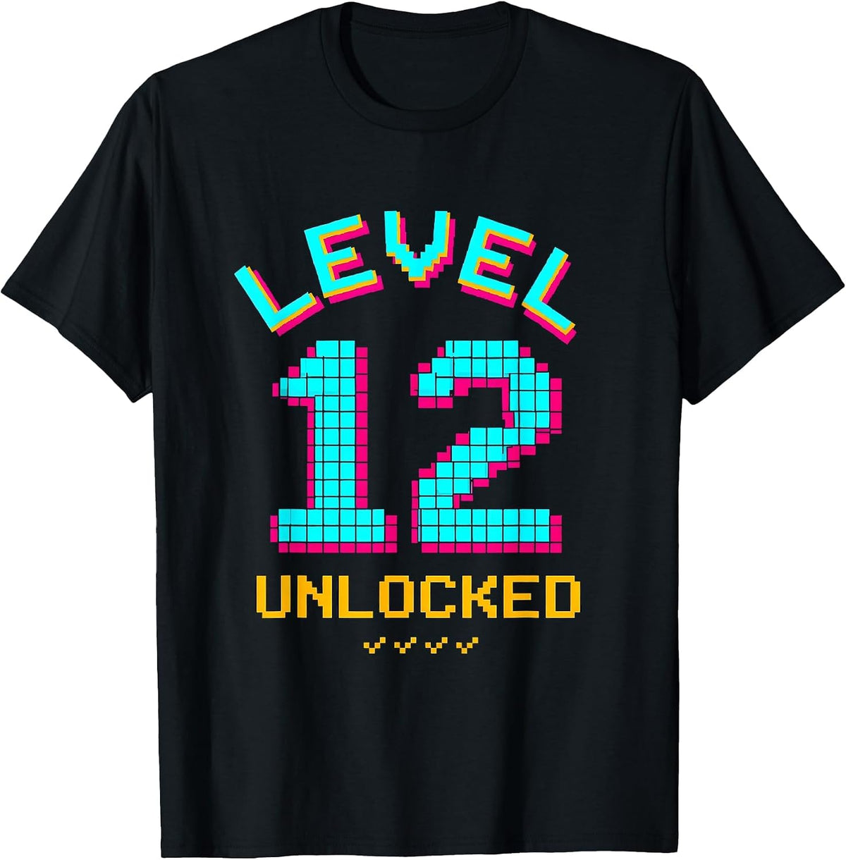 Men's Level 12 Unlocked Pixel Art Funny Teenage Birthday Vintage T-Shirt - Black
