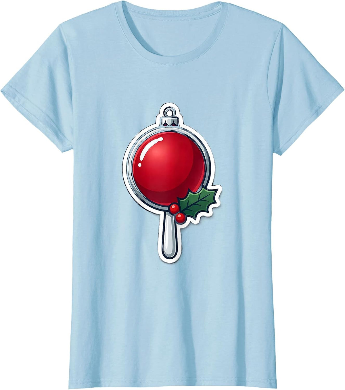 Women's Dental Mirror Ornament Sticker Dentist Christmas Humor T-Shirt - Baby Blue
