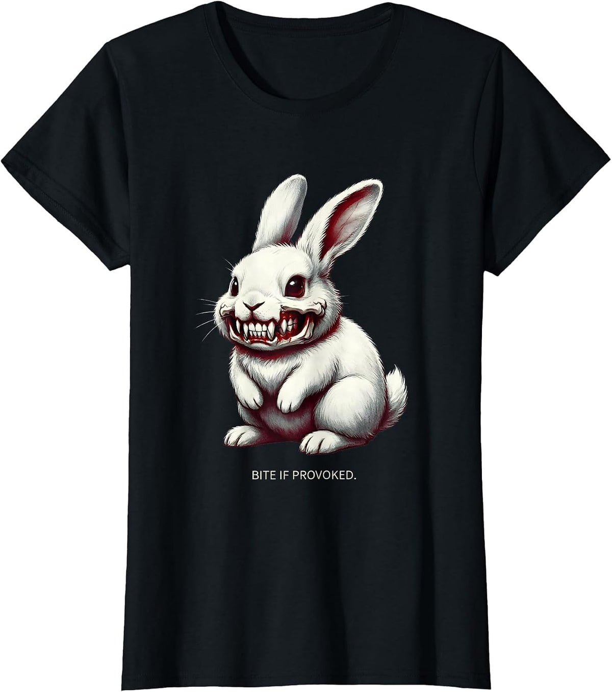 Bite If Provoked Horror Alt Goth Bunny Spooky Season T-Shirt - Black