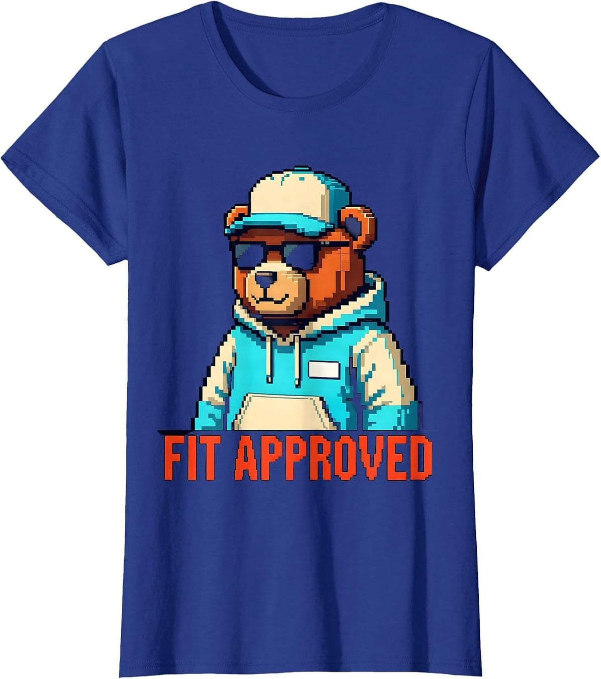 Women's Fit Approved Pixel Art Teddy Bear Hip Hop Streetwear Cute T-Shirt - Royal Blue