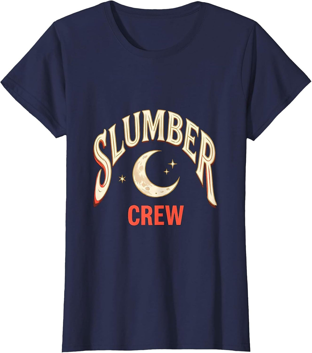 Women's Slumber Crew Sign Painter Showcard Sleepover Squad Matching T-Shirt - Navy Blue