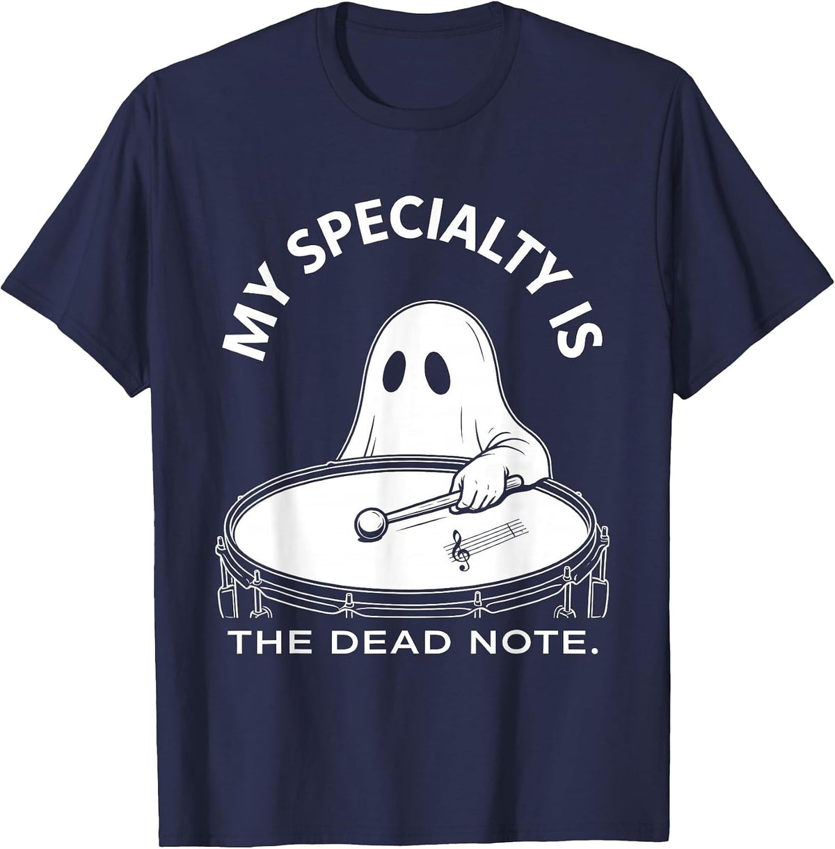 My Specialty Is The Dead Note Whimsical Ghost Musician T-Shirt - Navy Blue