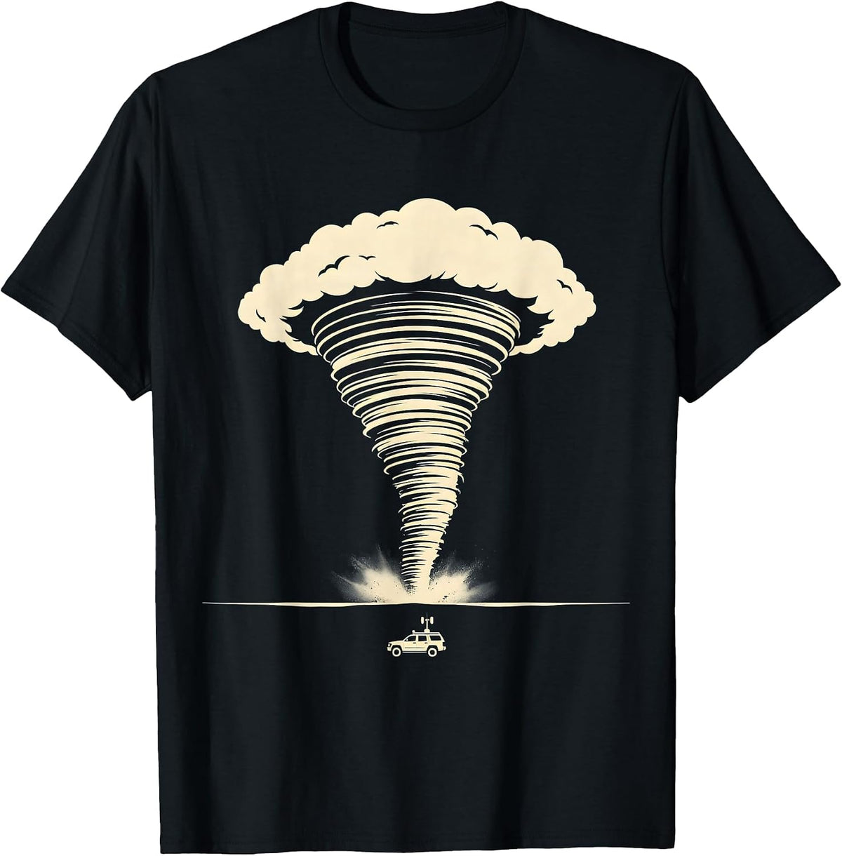 Men's Towering Tornado Funnel Silhouette Storm Chaser Meteorology T-Shirt - Black