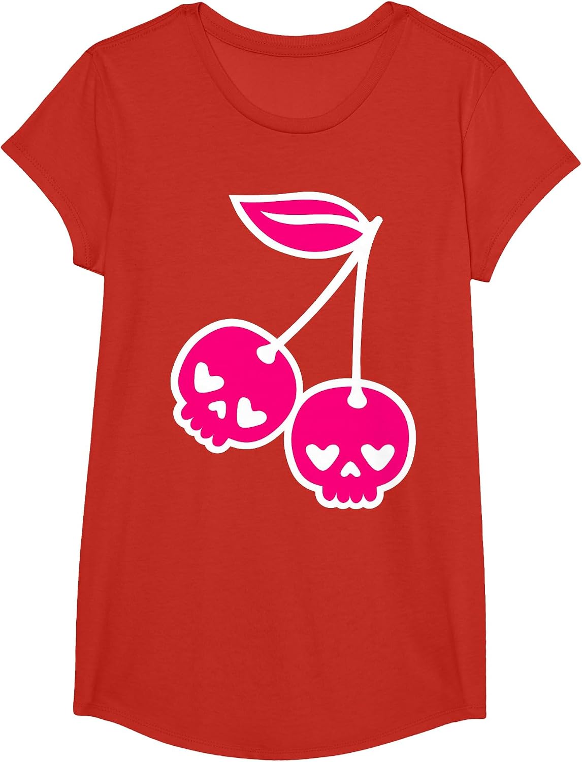 Pastel Goth Kawaii Punk Cherry Skulls T-Shirt - Girls Red
