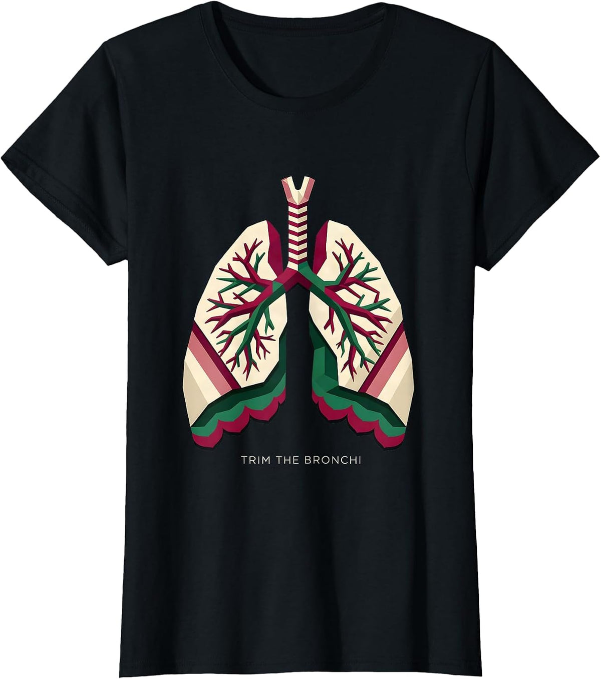 Women's Trim The Bronchi Funny Respiratory Therapist Christmas Lung T-Shirt - Black