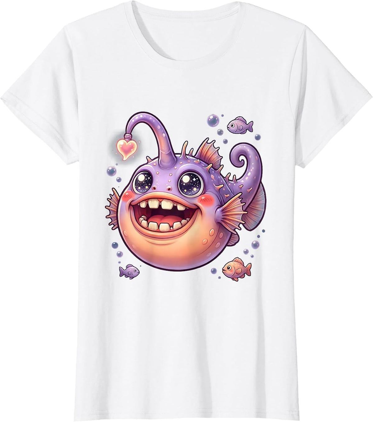 Salty Deep Sea Anglerfish Glowing Lure Design T-Shirt - White