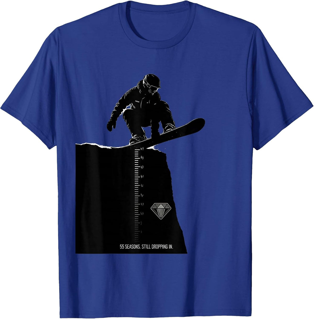 55 Seasons Still Dropping In Funny Snowboarder Silhouette T-Shirt - Royal Blue