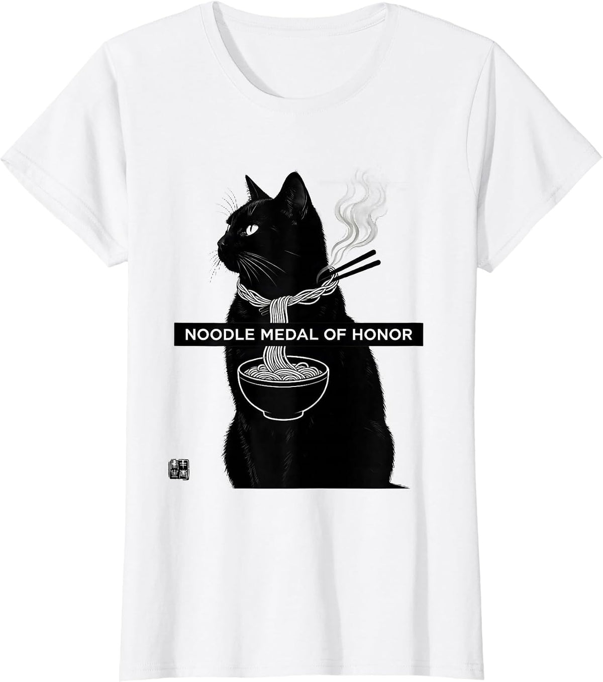 Noodle Medal of Honor Funny Cat Ramen Anime Kawaii Gifts T-Shirt - White