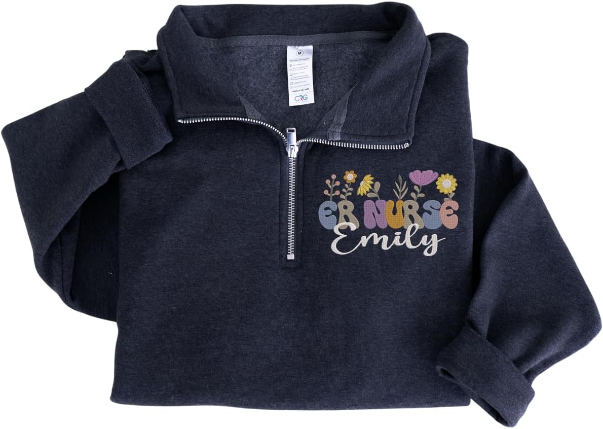 NAZENTI Personalized Nurse Sweatshirt - Flower Crewneck, School Nurse - D2