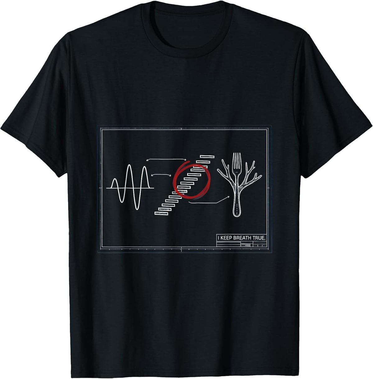 Men's I Keep Breath True Technical Blueprint Respiratory Therapist T-Shirt - Black