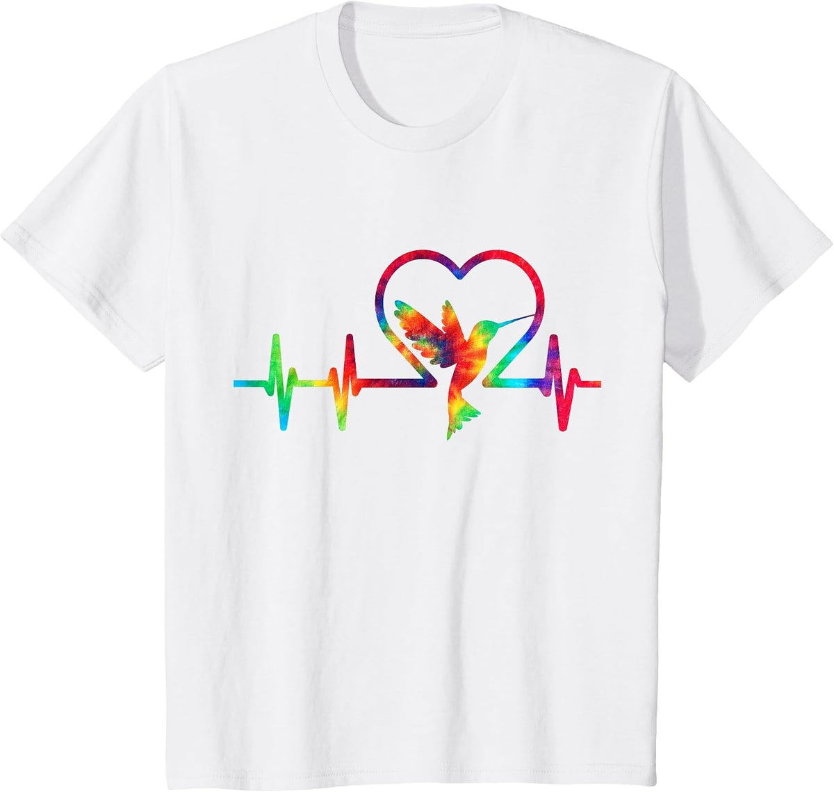 Hummingbird Lovers Tie Dye Heartbeat Colorful Heart Rainbow T-Shirt - White