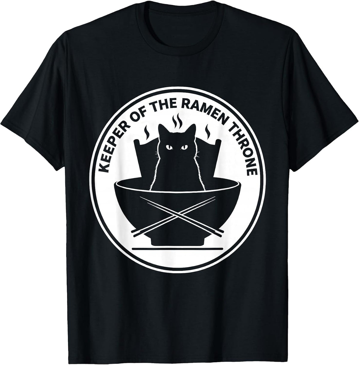 Men's Keeper Of The Ramen Throne Anime Cat Gamer Japanese Pop T-Shirt - Black
