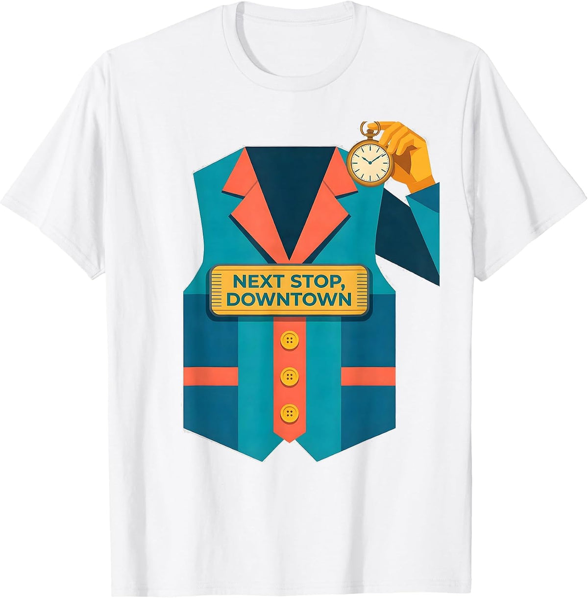 Next Stop, Downtown Flat Vector Halloween Train Conductor T-Shirt - White