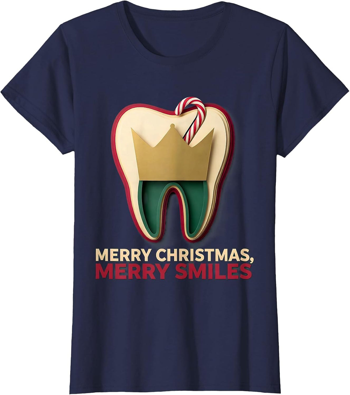 Women's Merry Christmas, Merry Smiles Funny Dental Christmas Dentist T-Shirt - Navy Blue