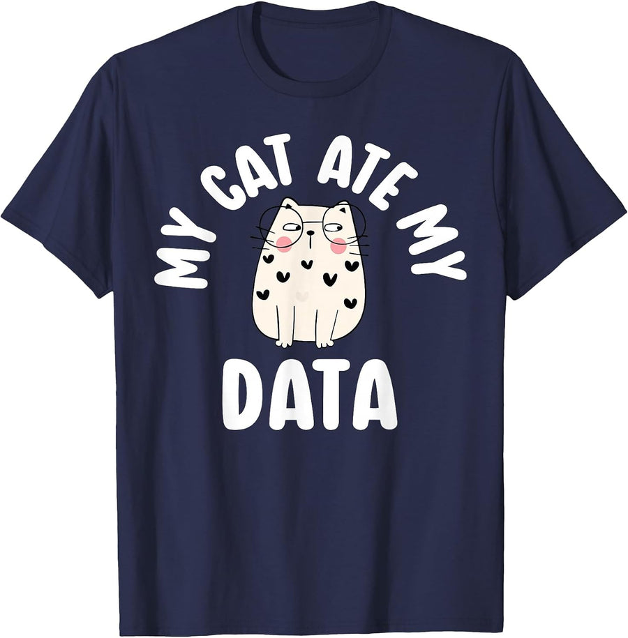 My Cat Ate My Data Behavior Analyst ABA Therapist Cat Lover T-Shirt - Navy Blue