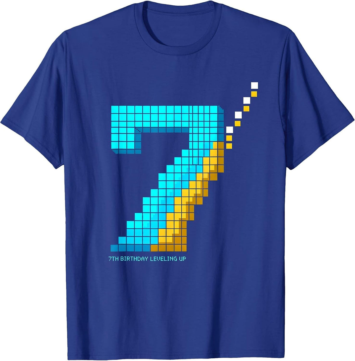 7th Birthday Leveling Up Pixel Art Gamer Birthday Gift T-Shirt - Royal Blue