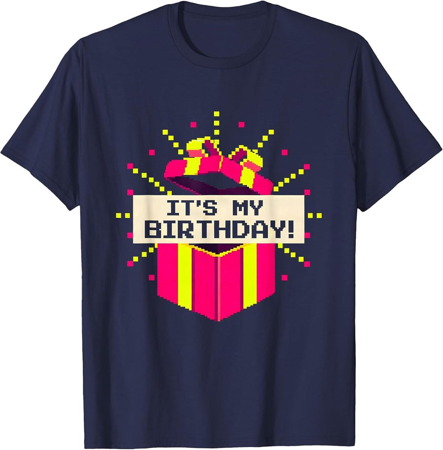 It's My Birthday! Pixel Art Funny Birthday Humor T-Shirt - Navy Blue