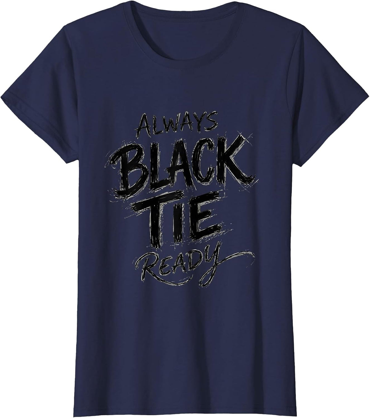 Women's Always Black Tie Ready Tuxedo Graphic Design T-Shirt - Navy Blue