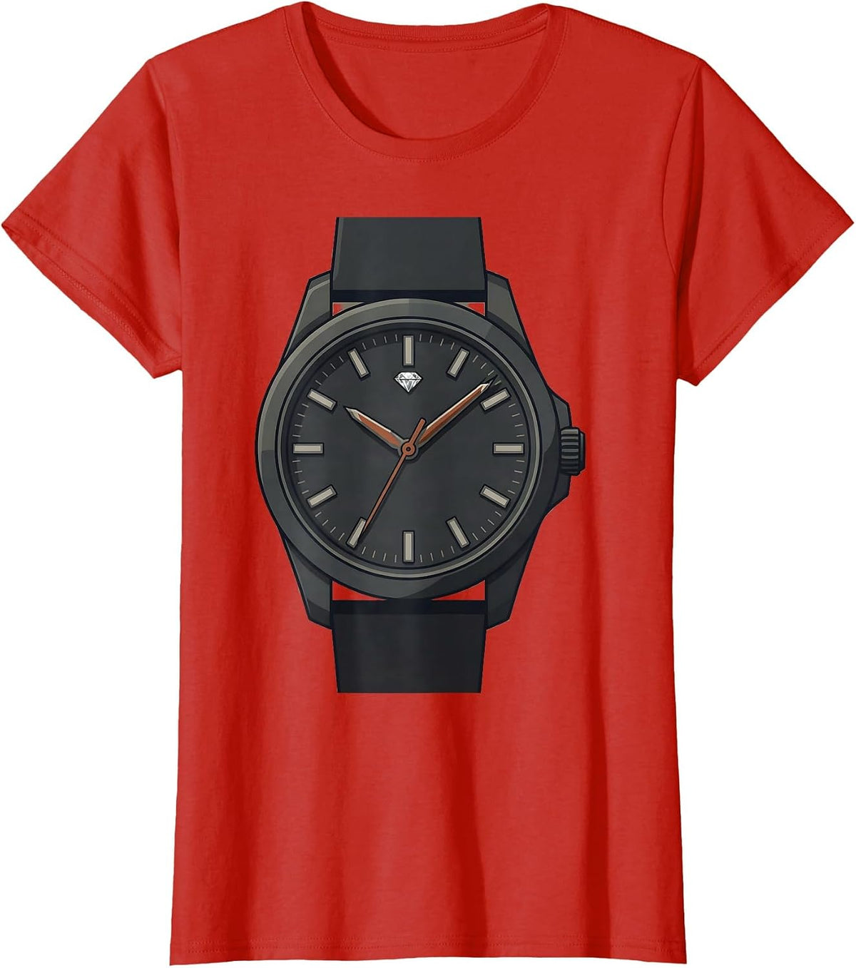 Oversized Watch Face Double Black Diamond Ski Humor T-Shirt - Red