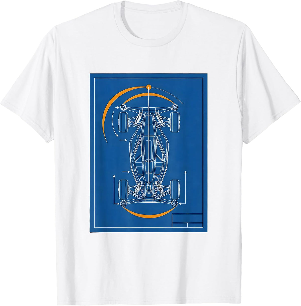Men's RC Buggy Chassis Technical Blueprint Racing Enthusiast T-Shirt - White