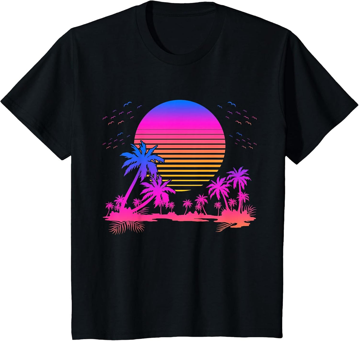 Synthwave Summer 1980s Art Retro Palm Trees Vaporwave T-Shirt - Black