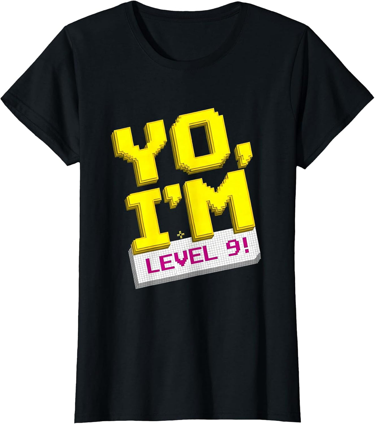 Women's Yo, I'm Level 9! Pixel Art Gamer Birthday Party 9 Year Old T-Shirt - Black