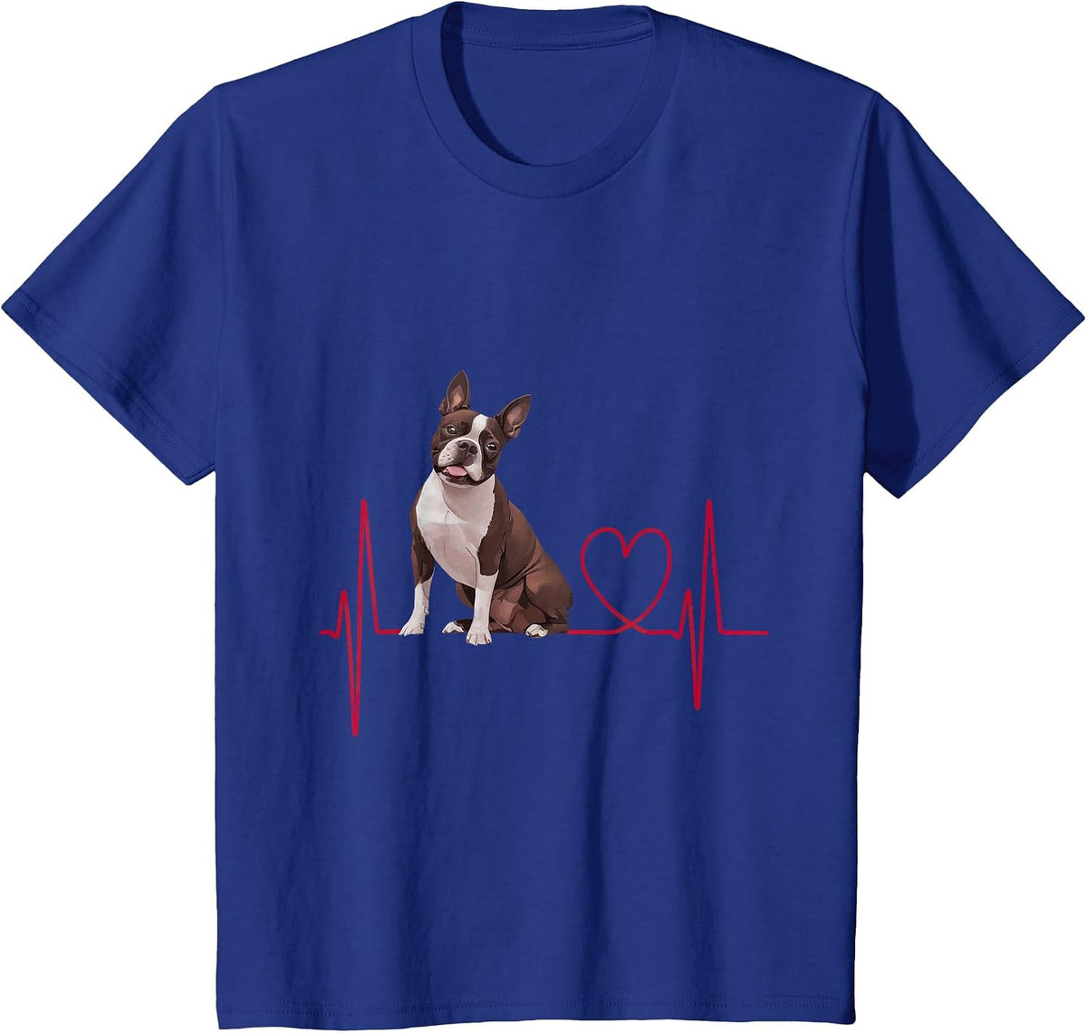 Heartbeat Boston Terrier Dog T-Shirt - Royal Blue