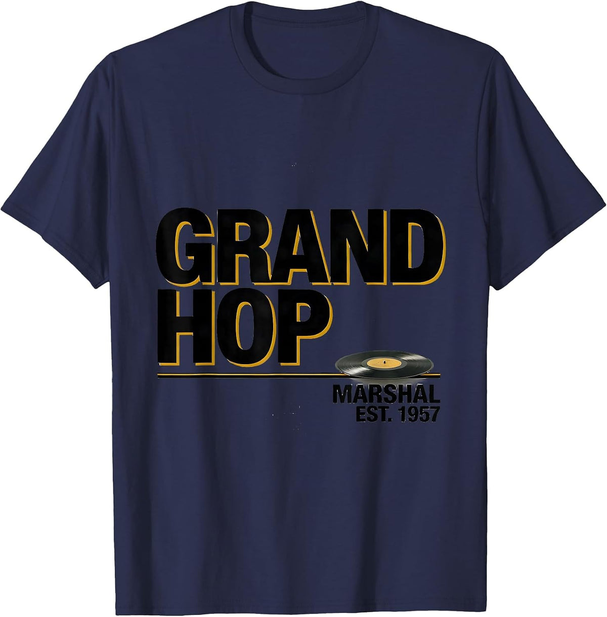 Men's Grand Hop Marshal Est 1957 Retro 50s Sock Hop Rockabilly T-Shirt - Navy Blue