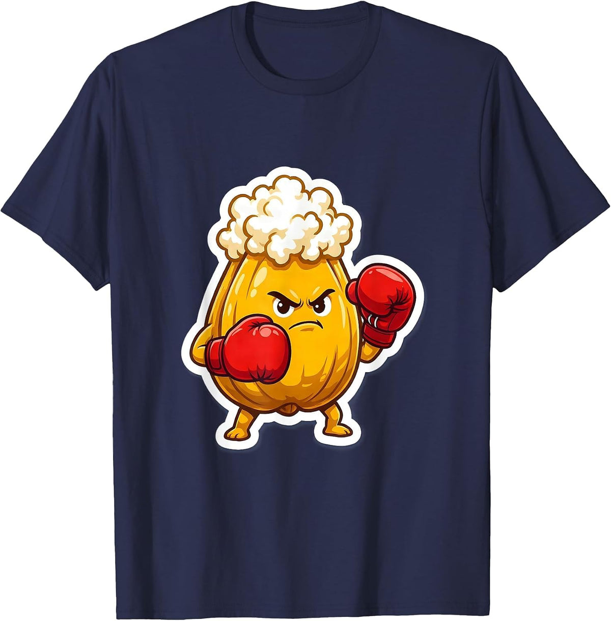 Men's Popcorn Boxer Cute Fighting Kernel Graphic T-Shirt - Navy Blue