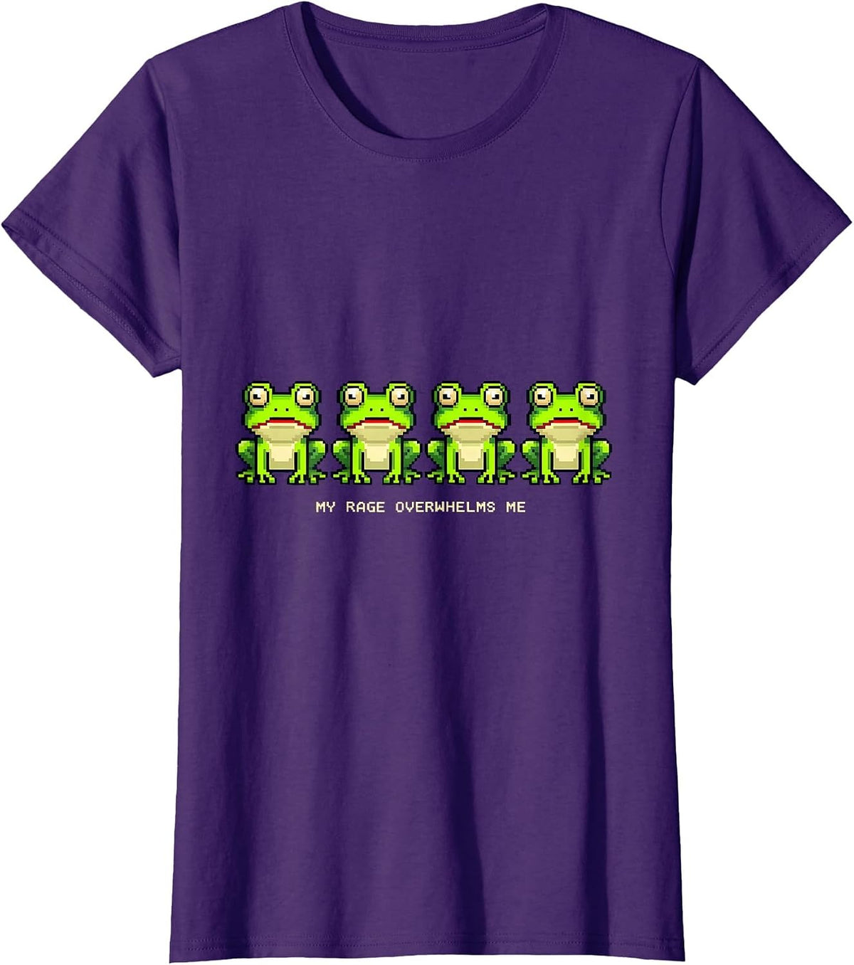 Women's My Rage Overwhelms Me Pixel Art Funny Frog Meme Humor T-Shirt - Purple