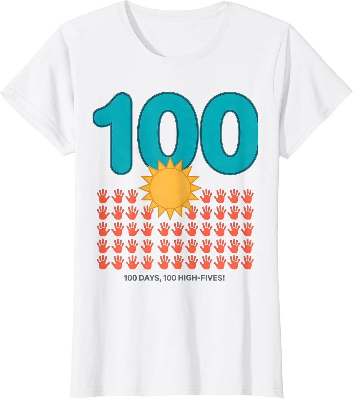 Women's 100 Days 100 High-Fives Retro Playful 100th Day of School T-Shirt - White