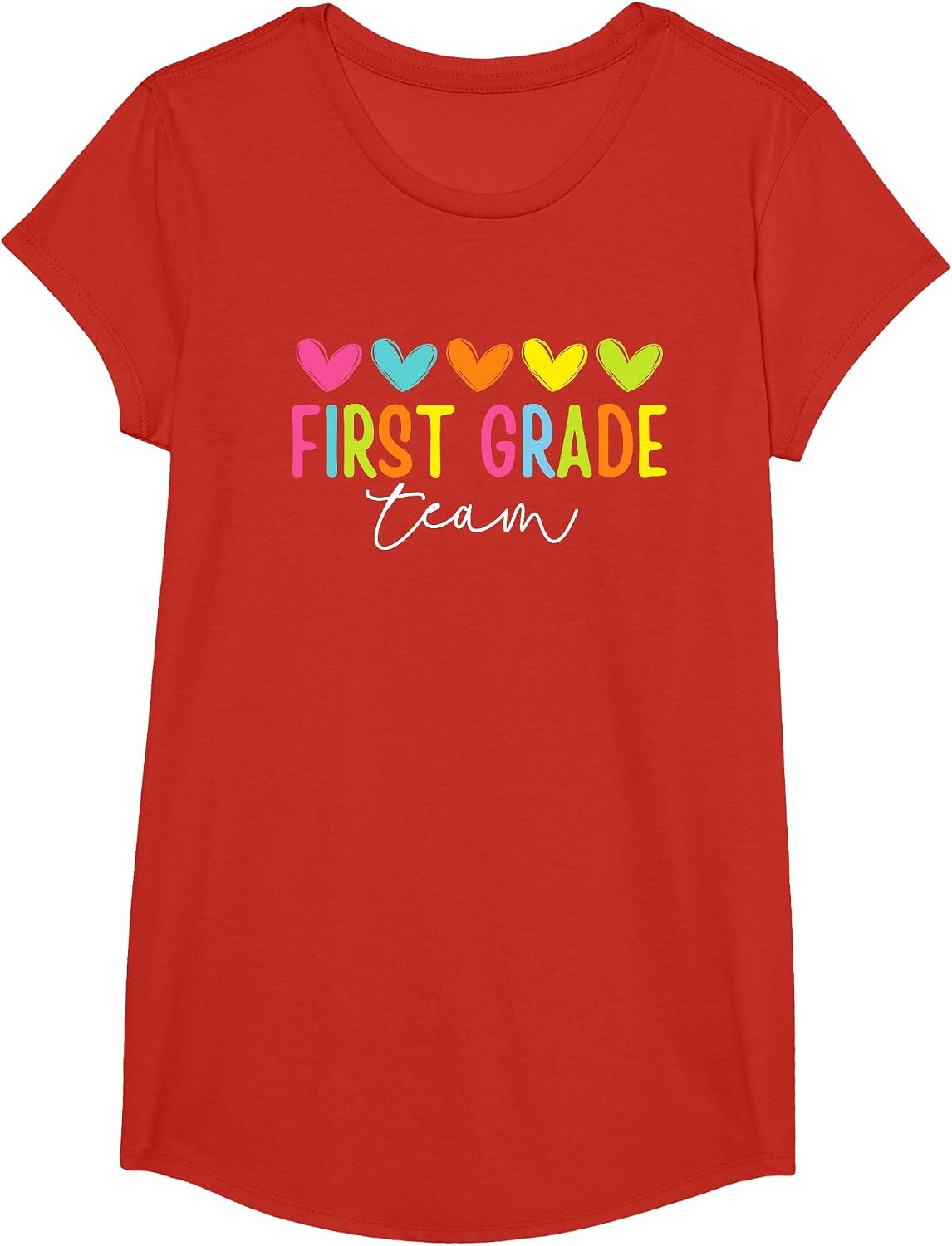 First Grade Team 1st Grade Back to School Heart Kids Teacher T-Shirt - Girls Red