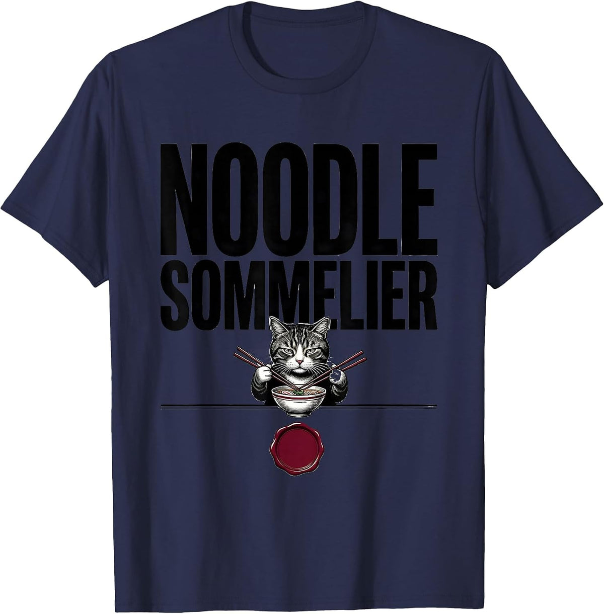 Men's Noodle Sommelier Funny Kawaii Anime Cat Ramen Japanese Art T-Shirt - Navy Blue
