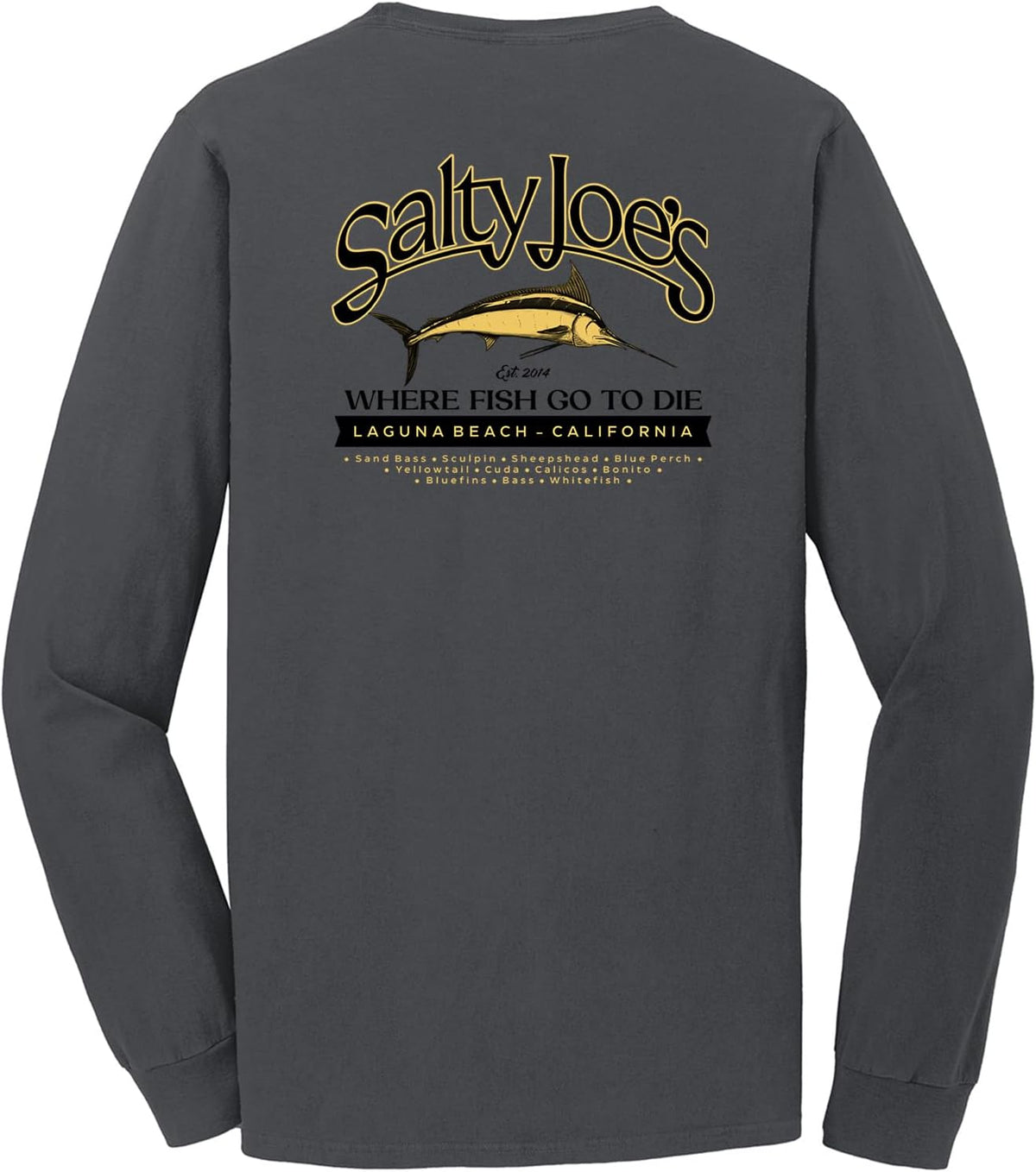 SALTY JOES Men's Fish Count Pigment Dyed Long Sleeve Tee - Coal \/ Fish Count Logo